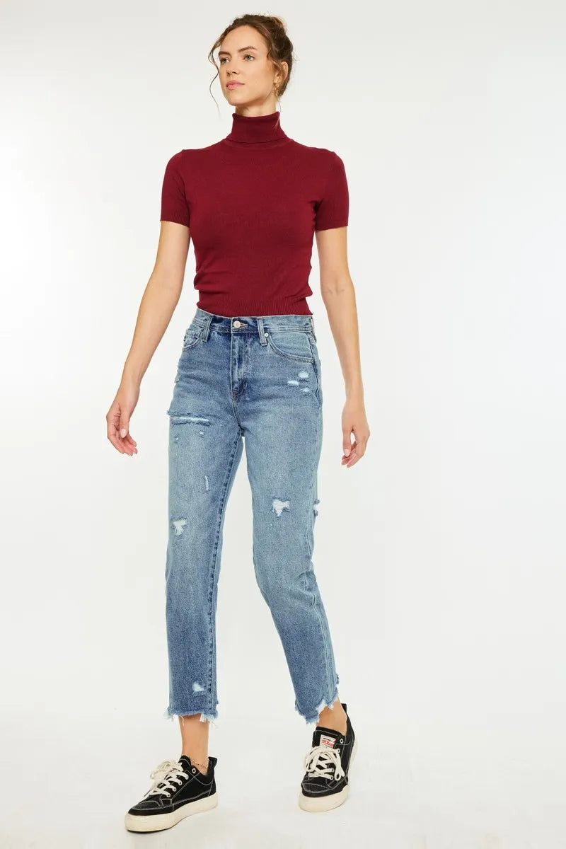Classic Slim Straight High Waist Jeans - Alwesbo Fashion