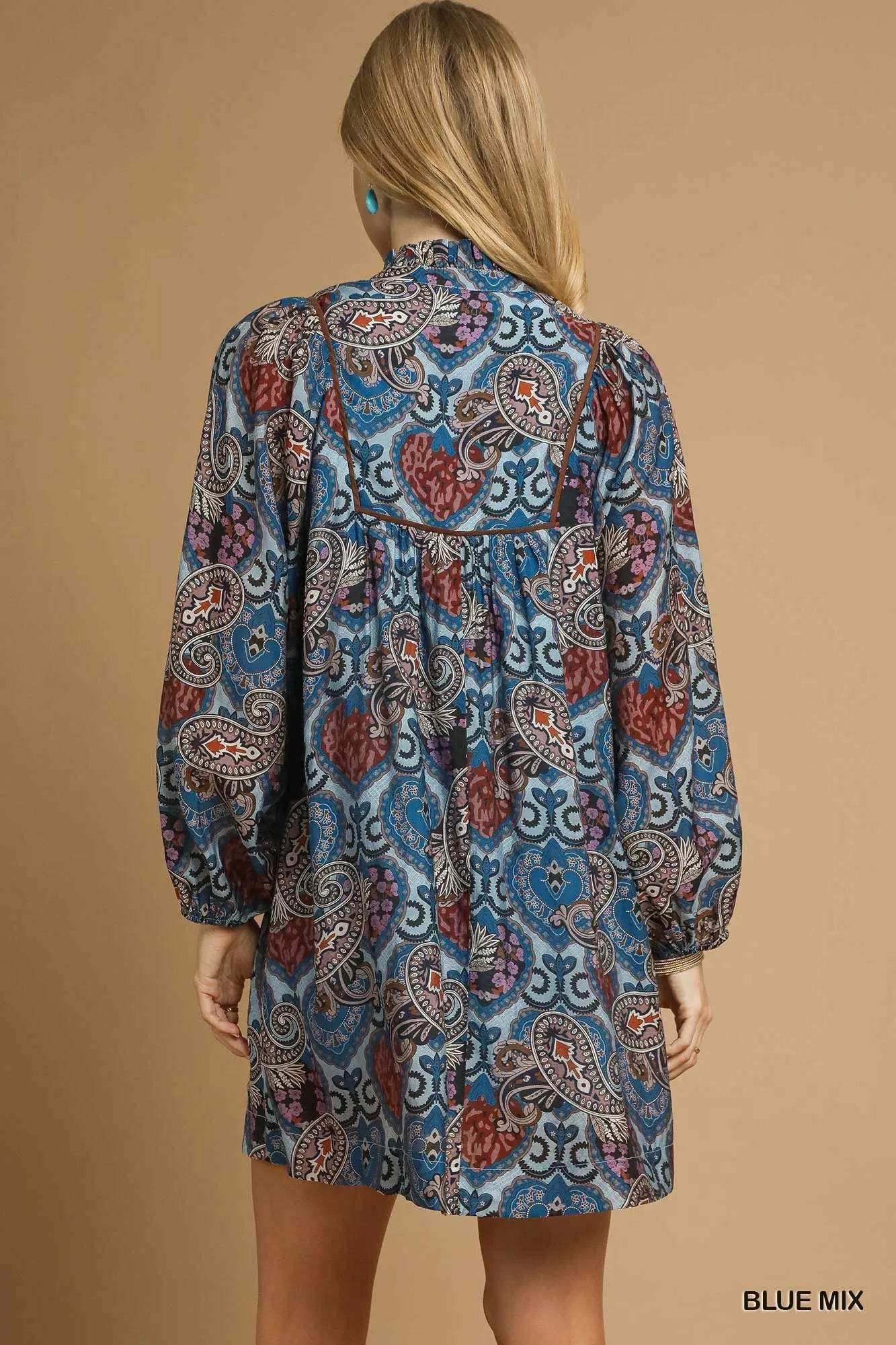Boho Mix Babydoll Dress with Paisley Prints - Alwesbo Fashion