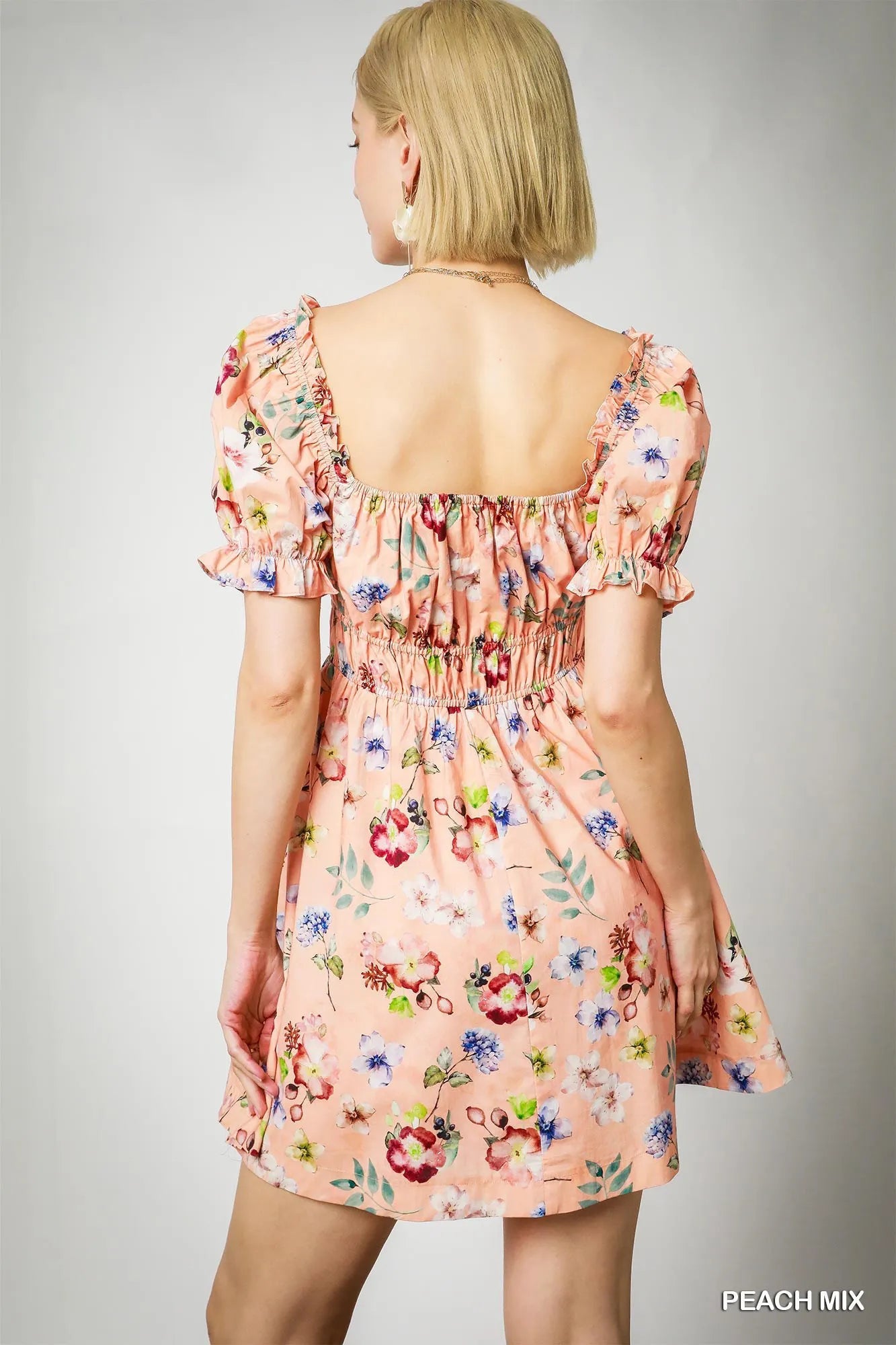 Umgee Floral Print Puff Sleeve Mini Dress - Alwesbo Fashion