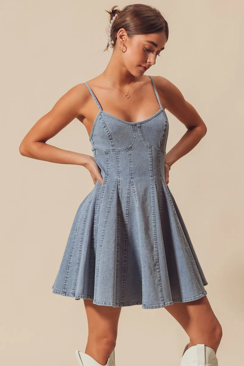 SO ME A Line Fit and Flare Denim Mini Dress - Alwesbo Fashion