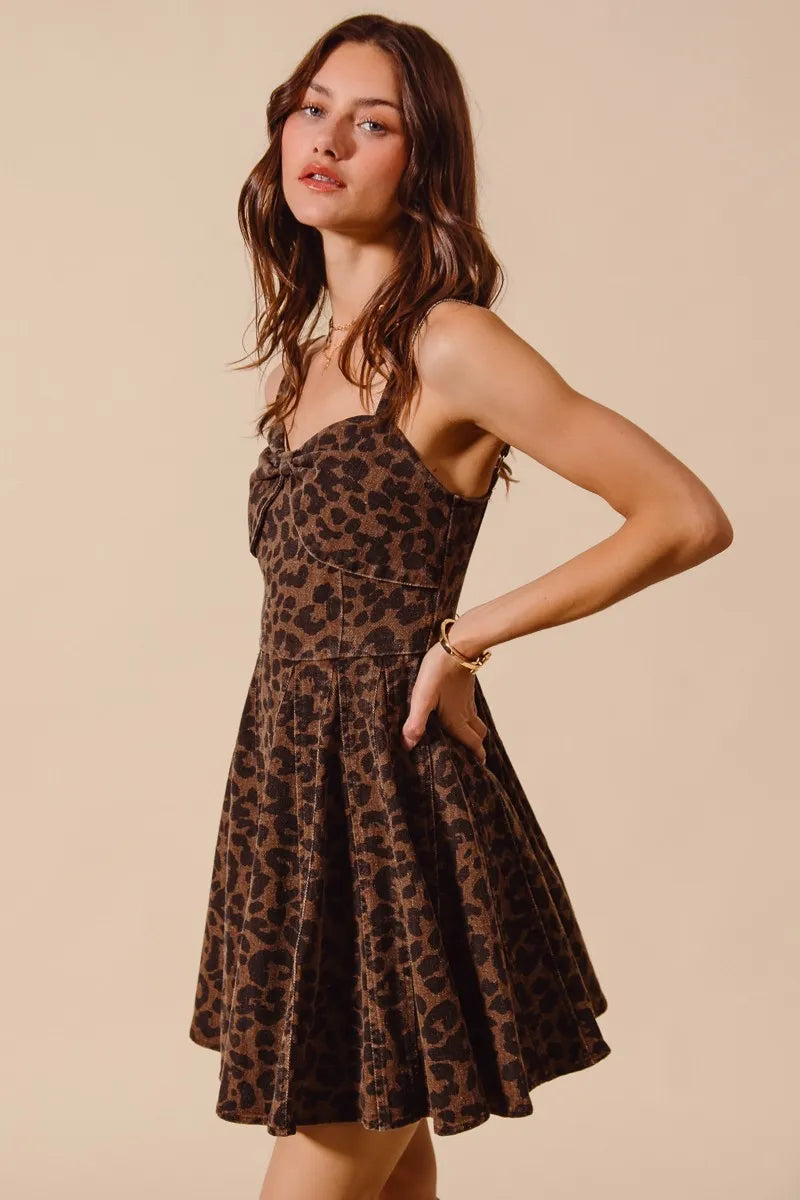 Mineral Washed Leopard Print Flare Cami Dress - Alwesbo Fashion