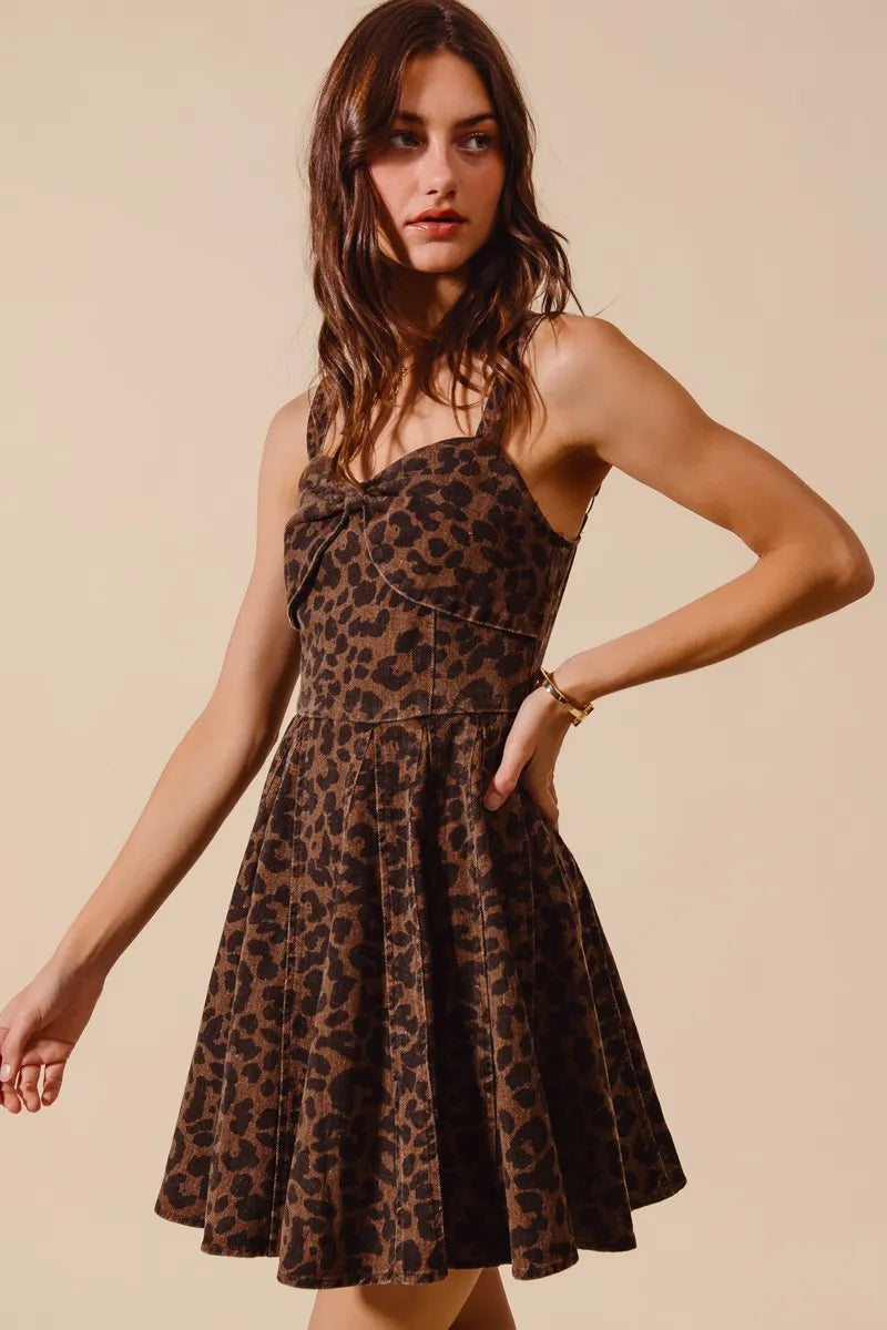 Mineral Washed Leopard Print Flare Cami Dress - Alwesbo Fashion