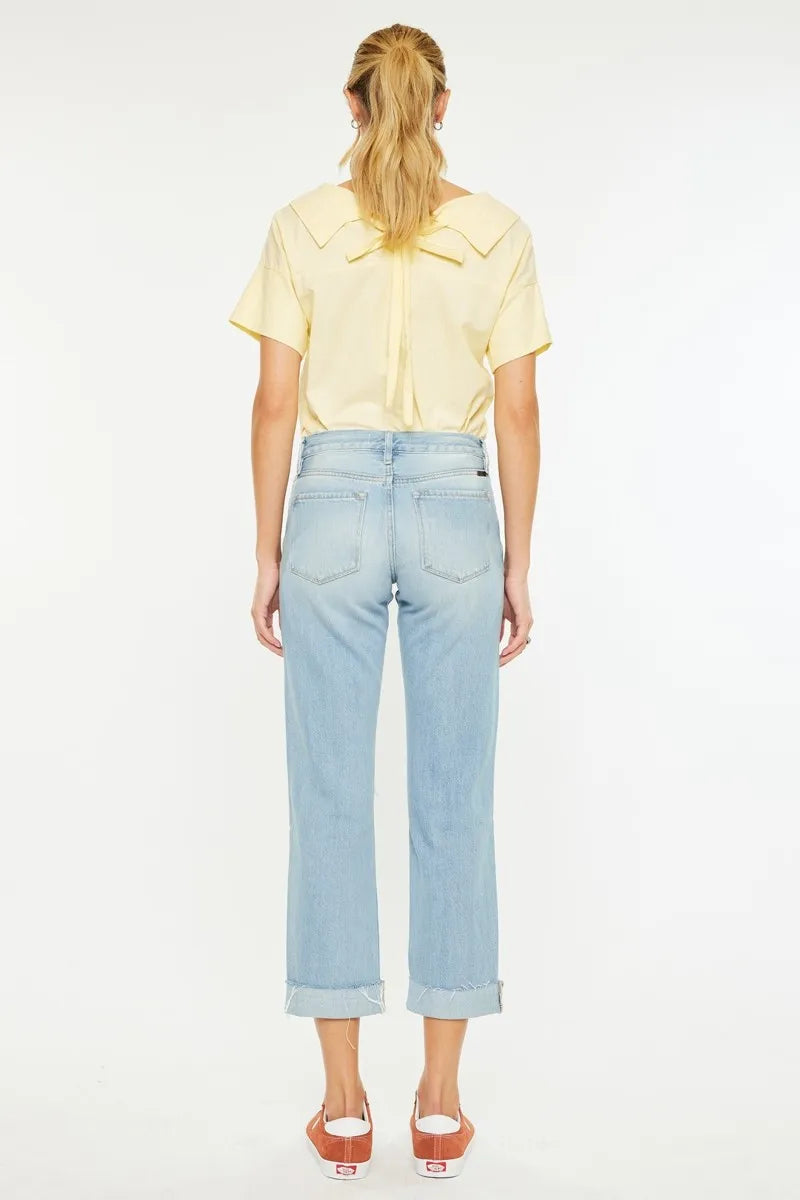 Kancan Mid Rise Distressed Boyfriend Jeans - Alwesbo Fashion