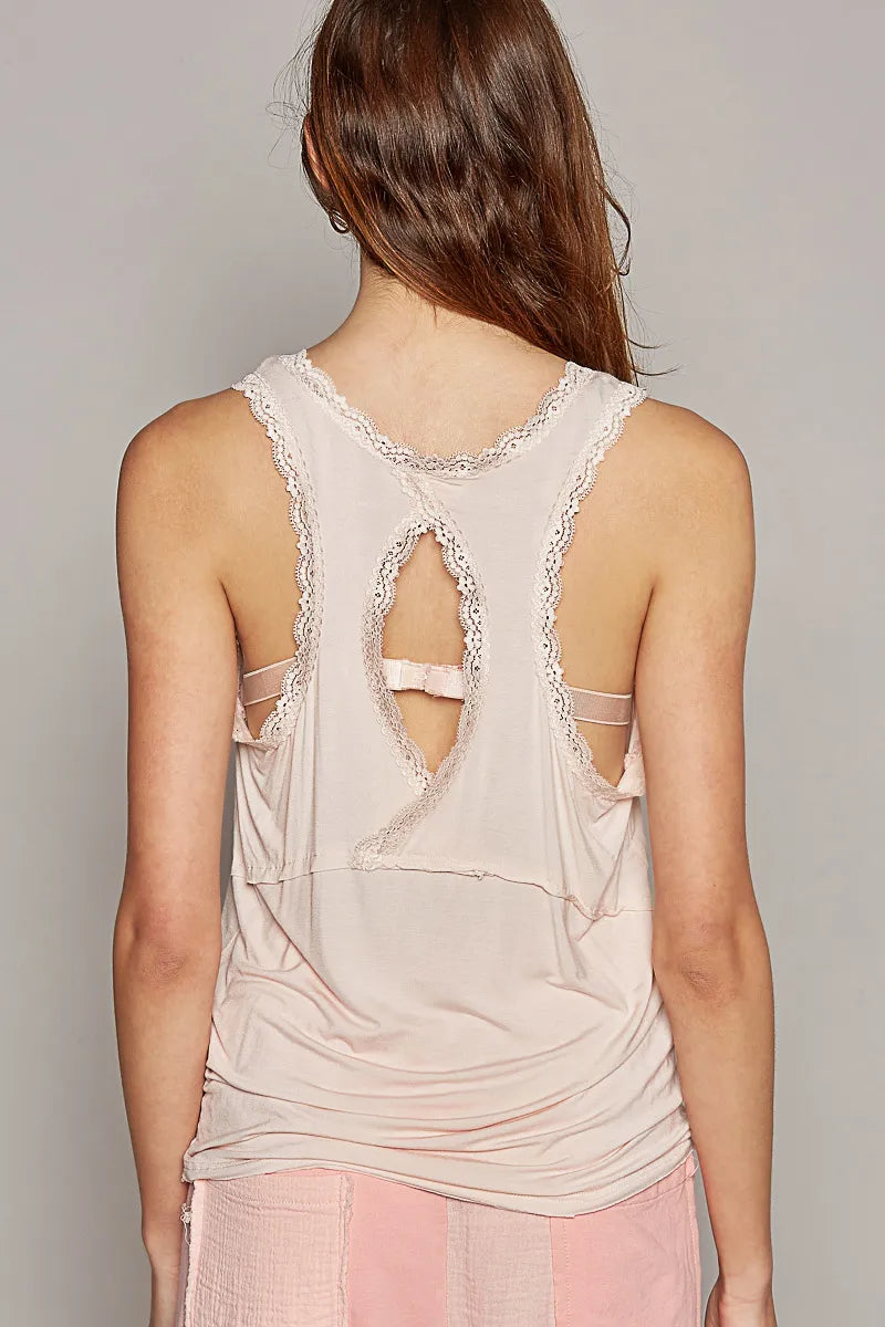 POL V-Neck Cutout Tank with Trim Detail - Alwesbo Fashion