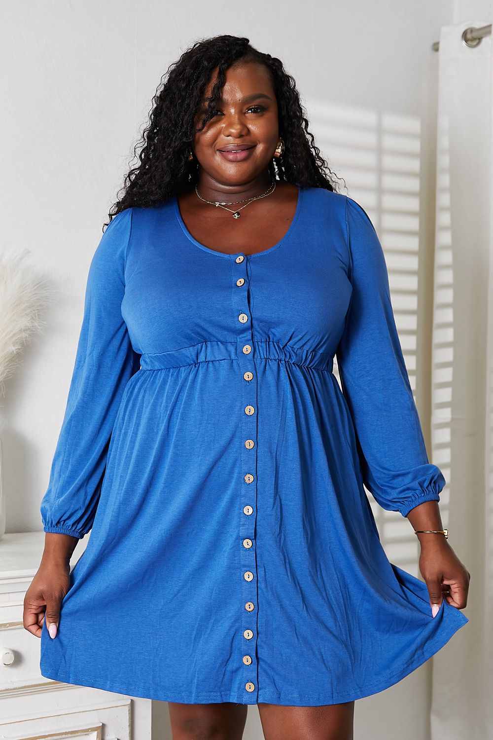 Double Take Scoop Neck Empire Waist Long Sleeve Magic Dress - Alwesbo Fashion