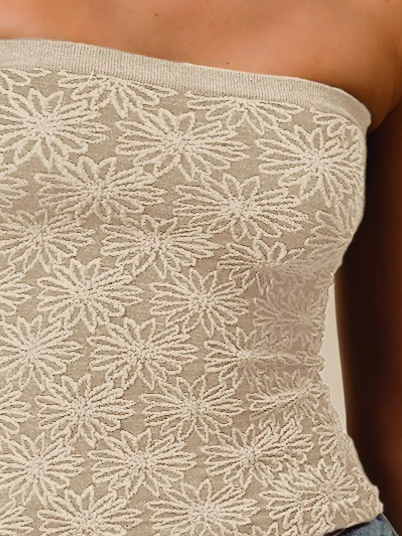 SO ME Jacquard Floral Two Tone Seamless Tube Top - Alwesbo Fashion