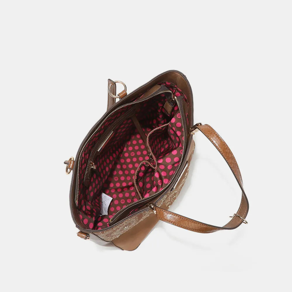Nicole Lee USA Metallic Stitching Embroidery Inlaid Rhinestone Tote Bag - Alwesbo Fashion