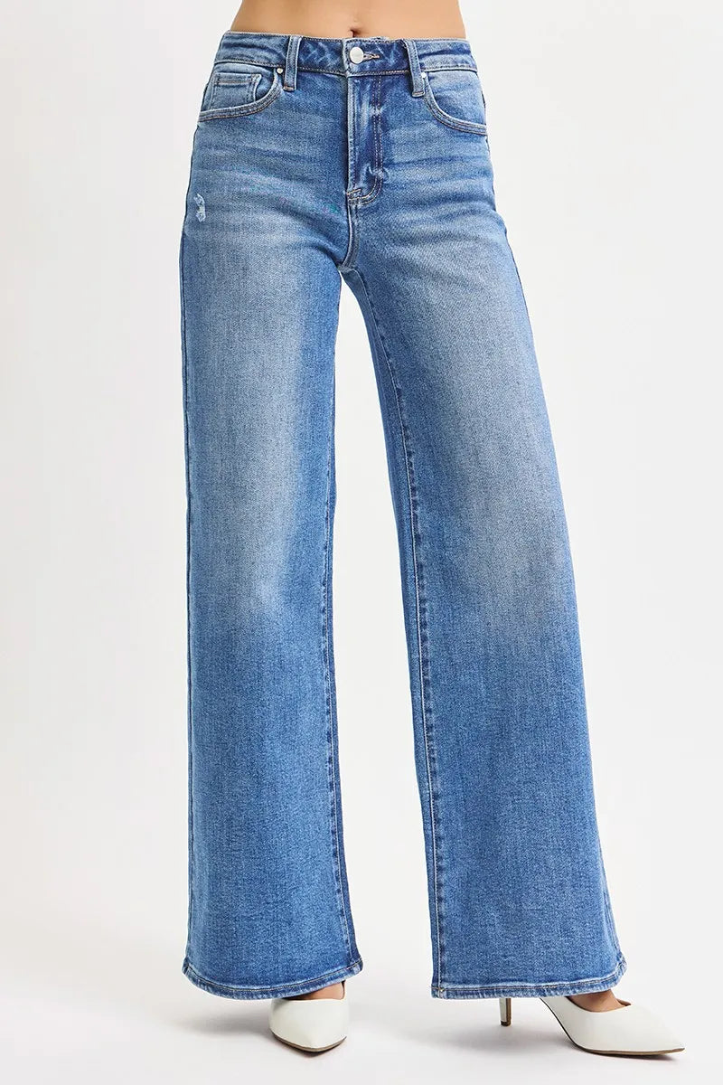 Flattering Plus Size High Waist Wide Leg Jeans - Alwesbo Fashion