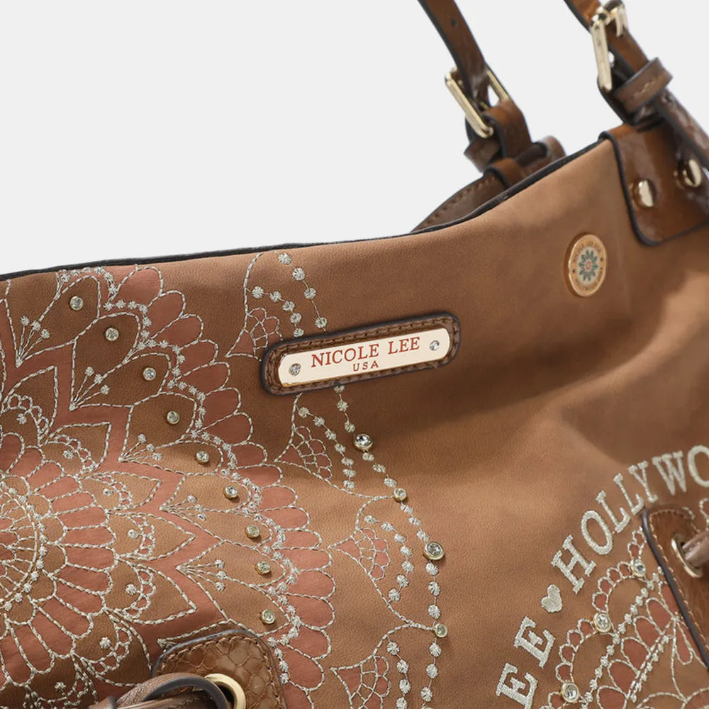 Nicole Lee USA Side Braided Tassel Inlaid Rhinestone Embroidery Hobo Bag - Alwesbo Fashion