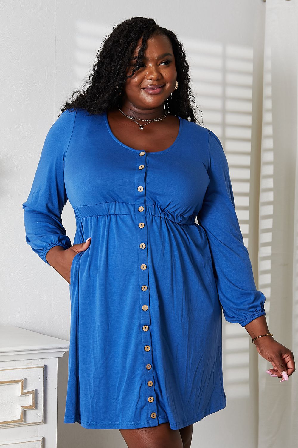 Double Take Scoop Neck Empire Waist Long Sleeve Magic Dress - Alwesbo Fashion