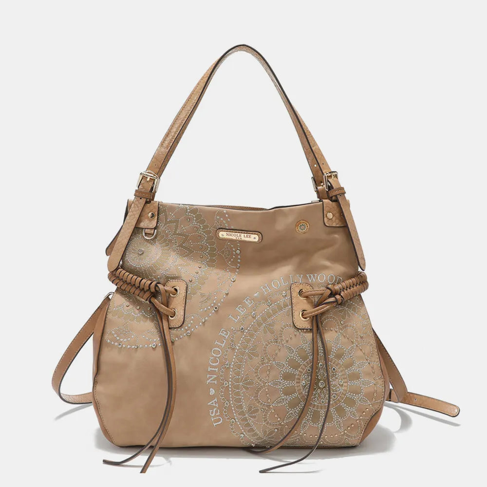 Nicole Lee USA Side Braided Tassel Inlaid Rhinestone Embroidery Hobo Bag - Alwesbo Fashion