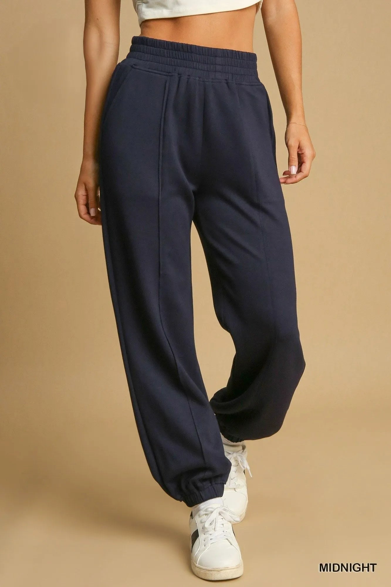 Umgee Drawstring Jogger Pants with Front Seam Detail - Alwesbo Fashion