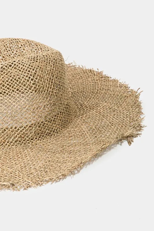 Western Fedora Hat with Fringe Edge & Straw Braid - Alwesbo Fashion