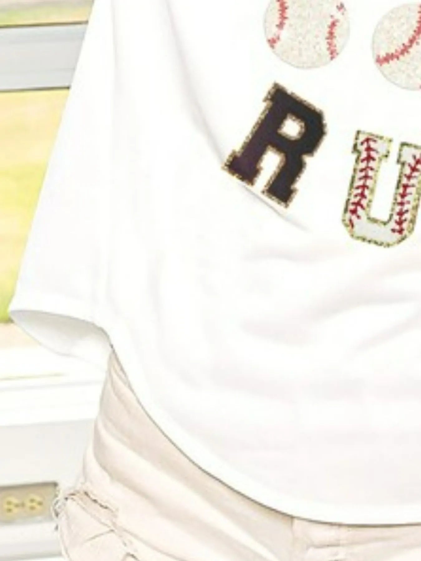 Washed Short Sleeve Top with Baseball Homerun Letter Print - Alwesbo Fashion