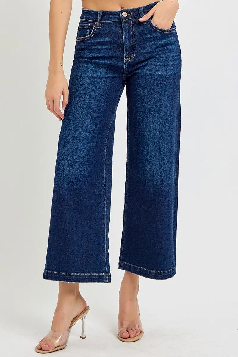 RISEN High Rise Crop Wide Jeans - Alwesbo Fashion