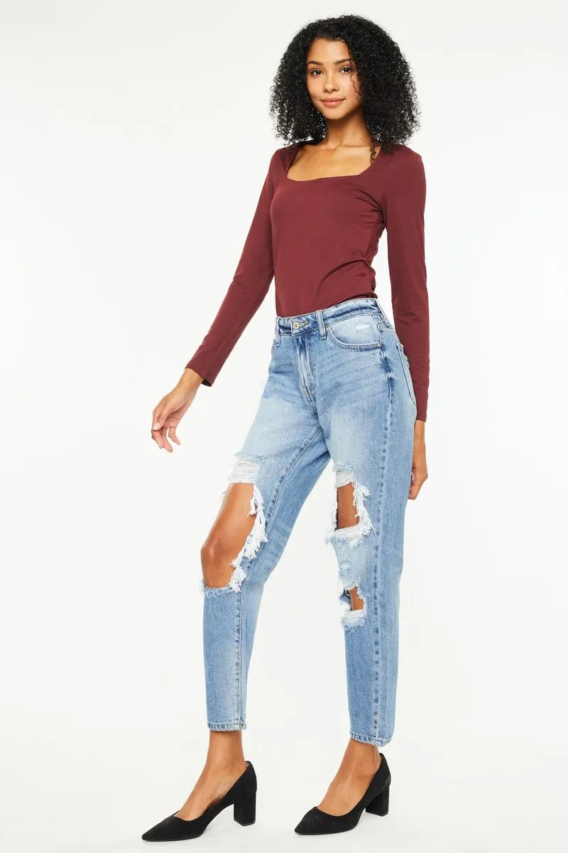 High Rise Distressed Boyfriend Jeans for Women - Alwesbo Fashion