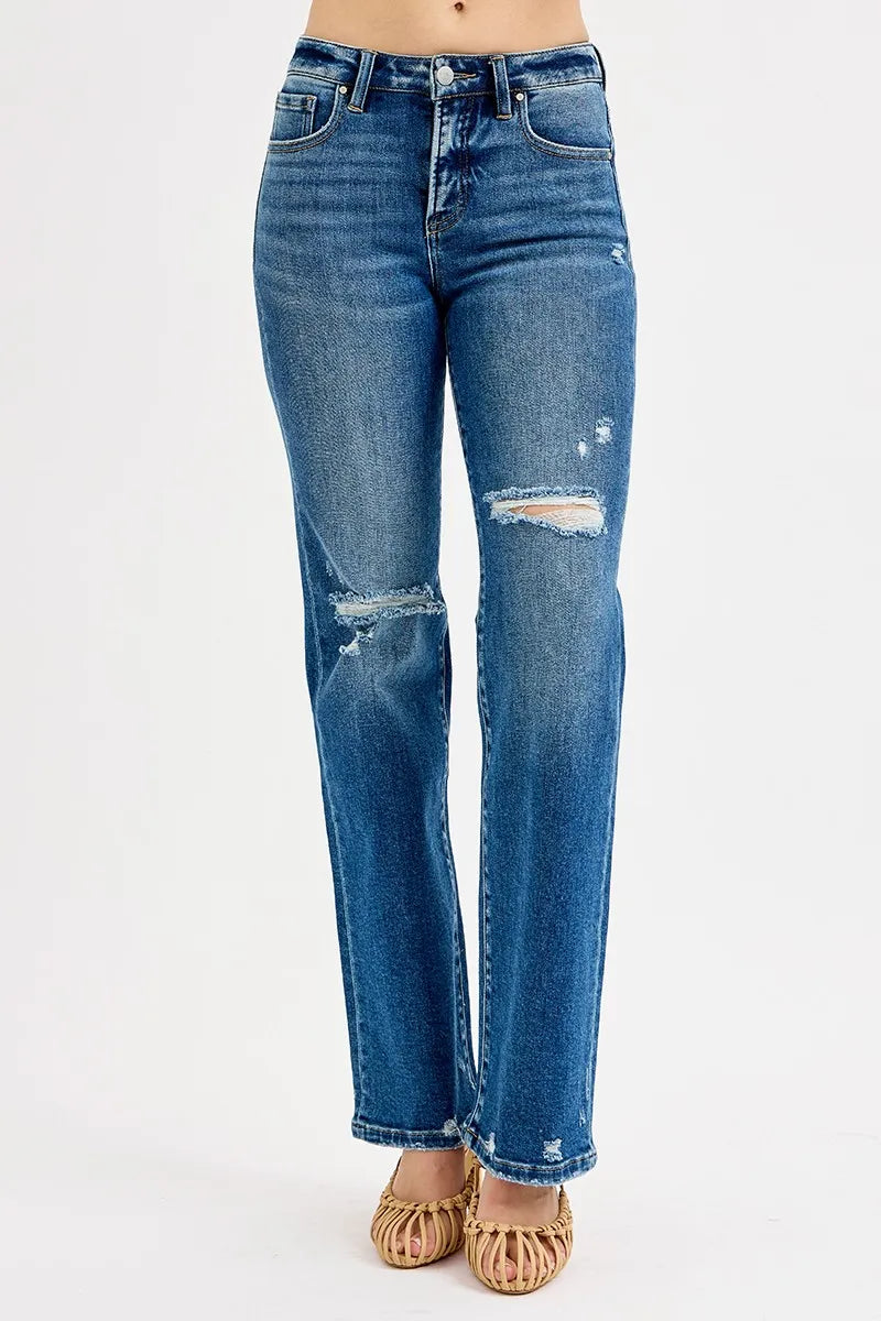 Stylish Plus Size High Rise Jeans with Tummy Control and Distressed Finish - Alwesbo Fashion