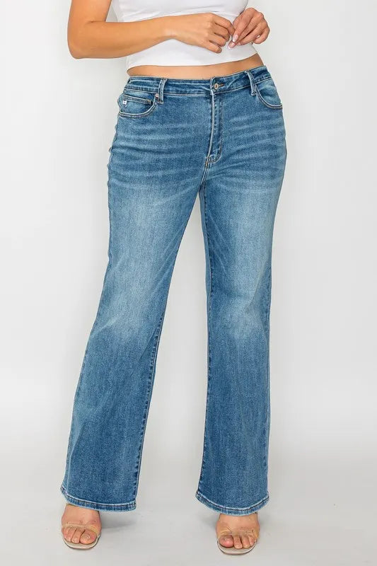 bytos Full Size Cat's Whiskers Mid Rise Bootcut Jeans - Alwesbo Fashion