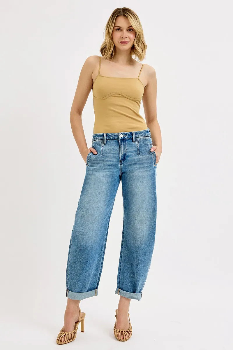 Stylish Mid Rise Roll-Up Jeans Designed for Plus Size Figures - Alwesbo Fashion