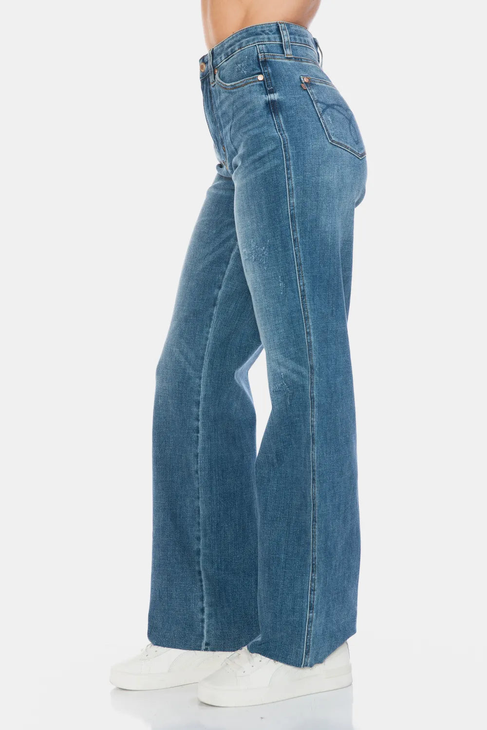 Judy Blue Full Size Tummy Control Cut Raw Hem Straight Jeans - Alwesbo Fashion