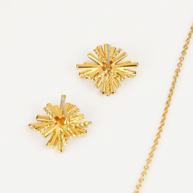 Starburst Gold-Plated Earrings and Necklace Set - Alwesbo Fashion