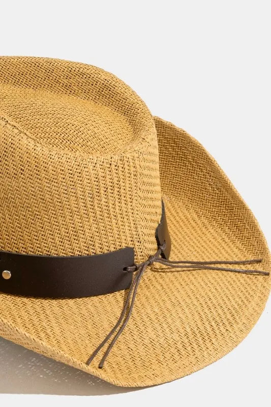 Fame Studded Bull Head Strap Straw Western Cowboy Hat - Alwesbo Fashion