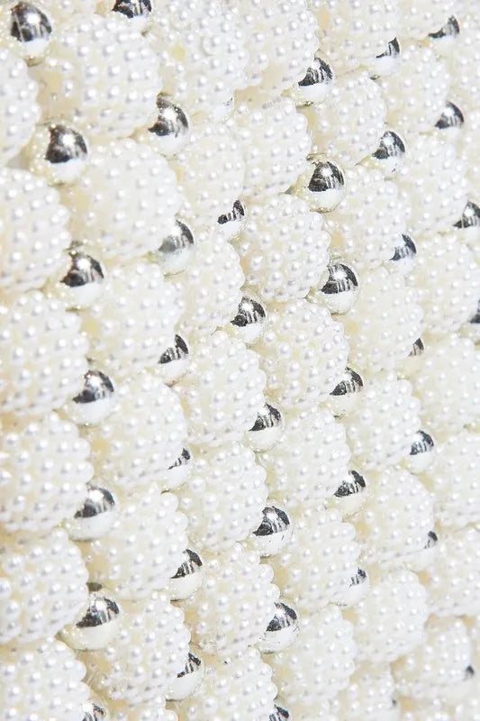 Fame Metallic and Pearl Cluster Beaded Handbag - Alwesbo Fashion