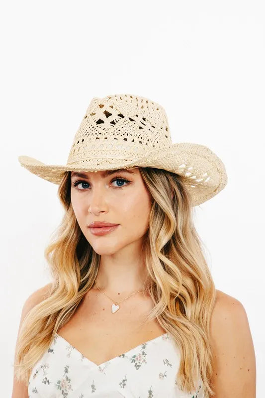 Fame Western Straw Braided Cowboy Sun Hat - Alwesbo Fashion
