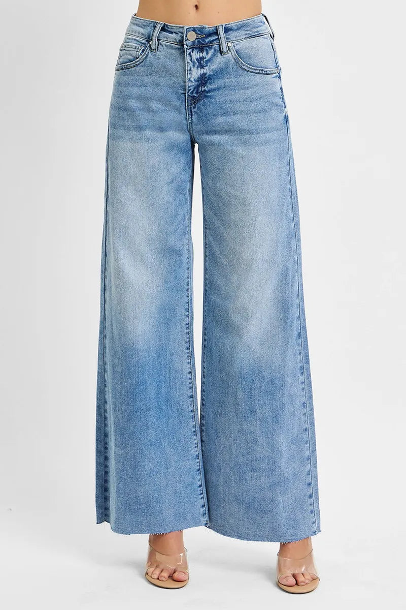 RISEN Full Size Tummy Control High Rise Ankle Palazzo Jeans Plus Size - Alwesbo Fashion