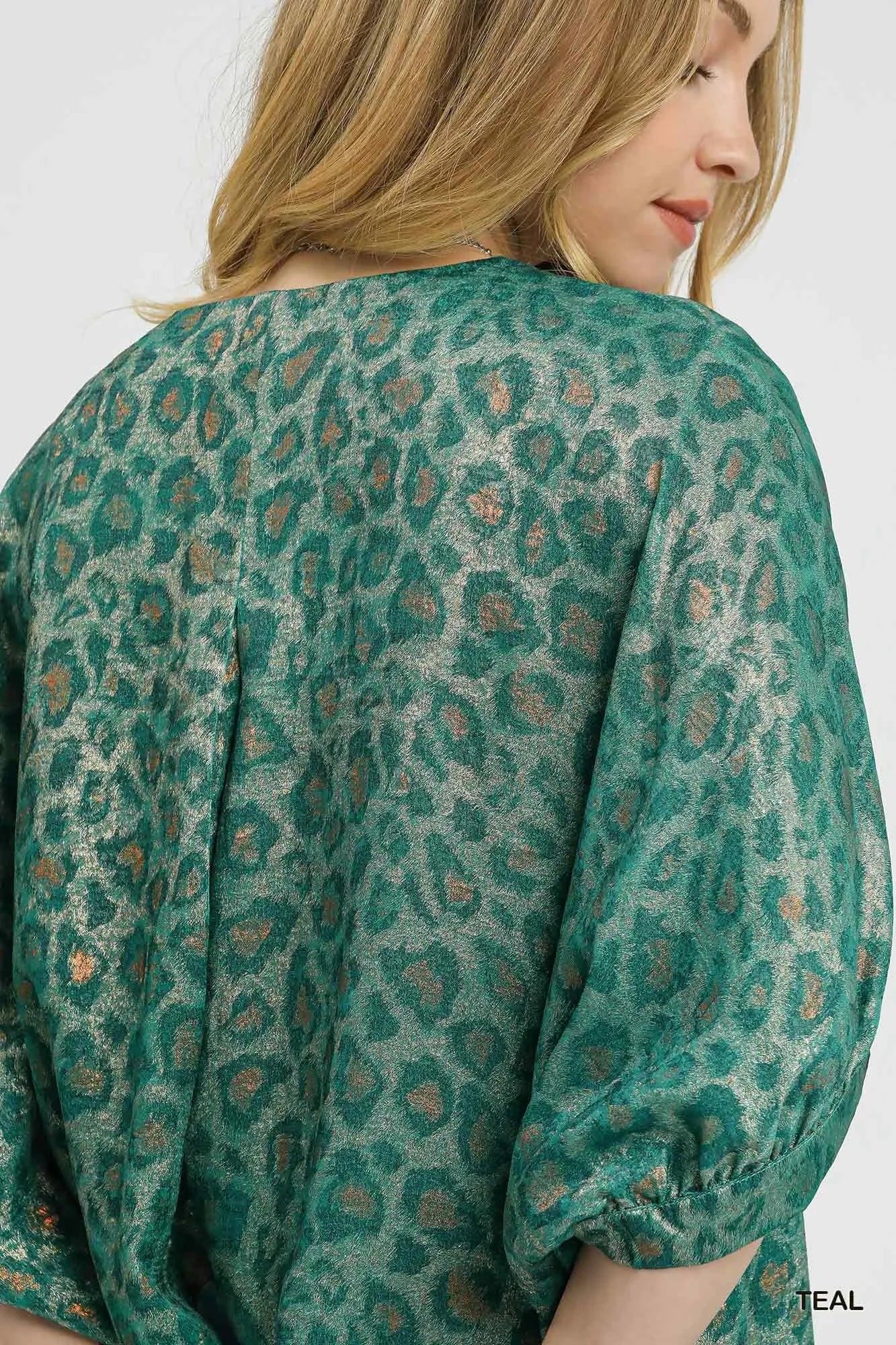 Umgee Metallic Leopard Print V-Neck Kimono Dress - Alwesbo Fashion