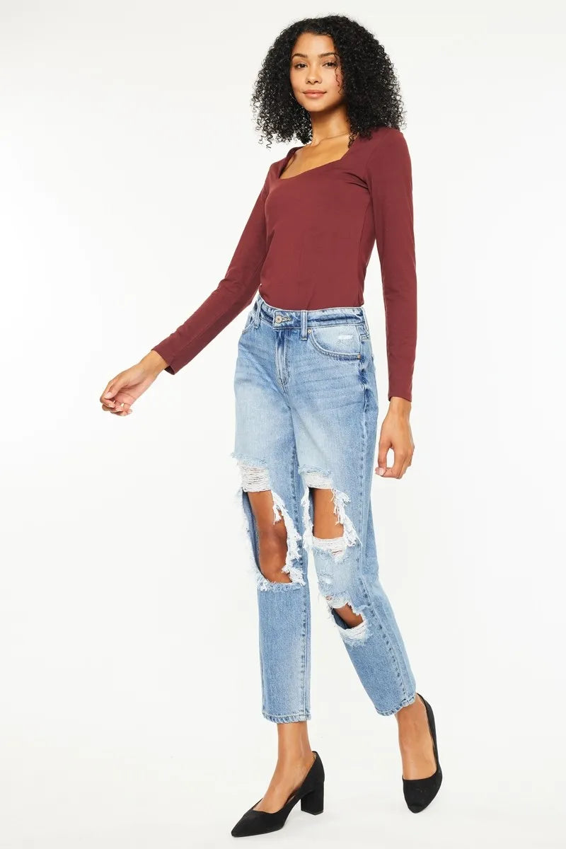 High Rise Distressed Boyfriend Jeans for Women - Alwesbo Fashion