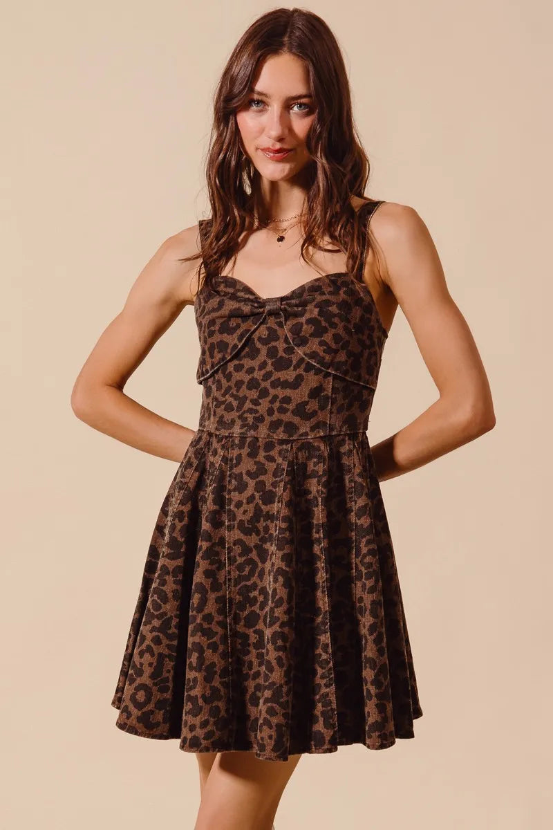 Mineral Washed Leopard Print Flare Cami Dress - Alwesbo Fashion