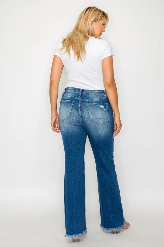 bytos Full Size Raw Hem Distressed High Rise Bootcut Jeans - Alwesbo Fashion