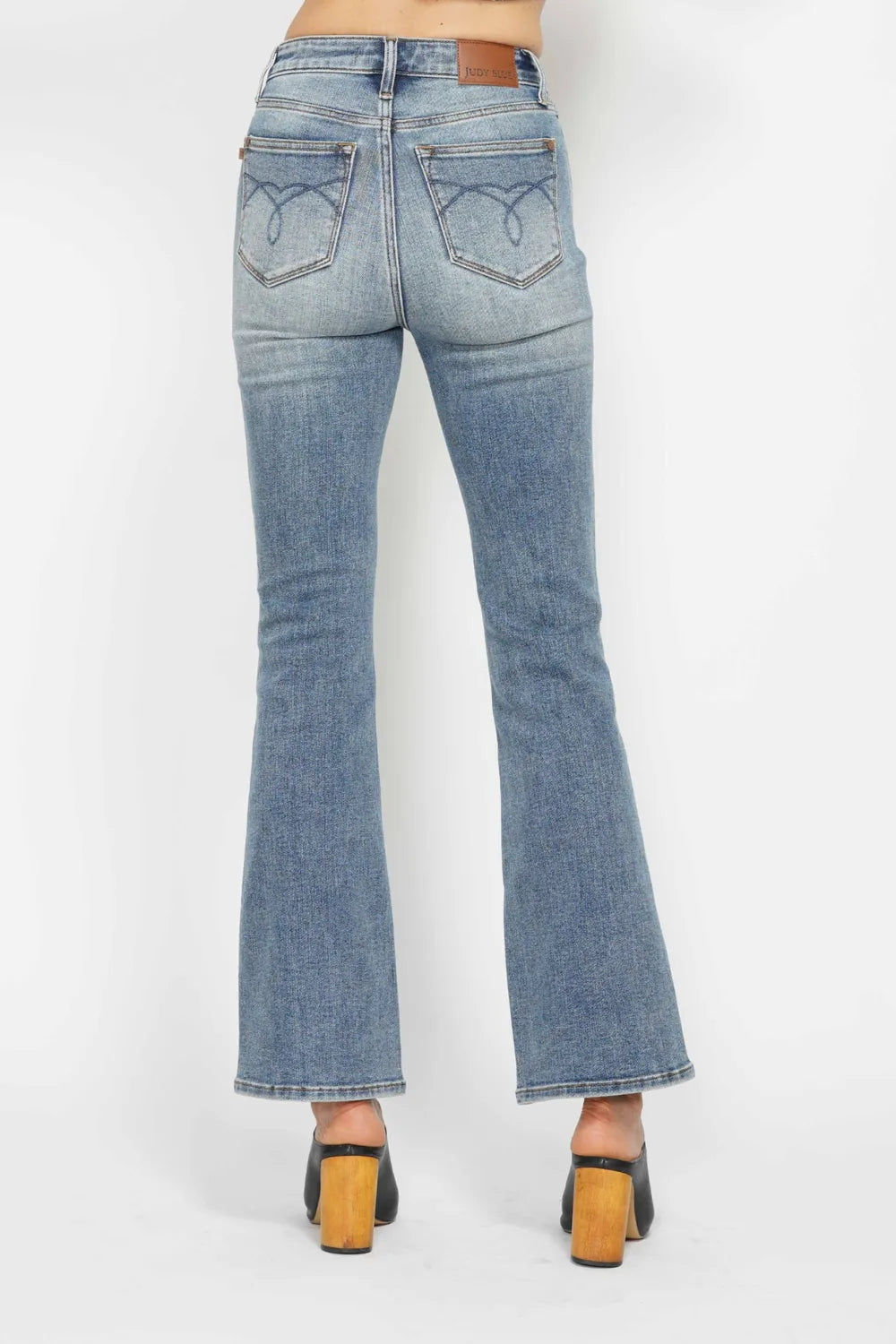 Judy Blue Full Size Tummy Control Back Embroidered Pocketed Bootcut Jeans Plus Size - Alwesbo Fashion