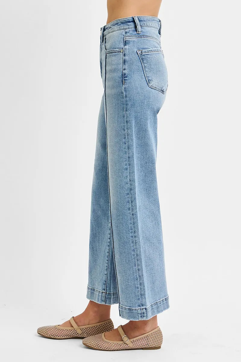 Comfortable High Rise Crop Wide Leg Denim Jeans – Plus Size - Alwesbo Fashion