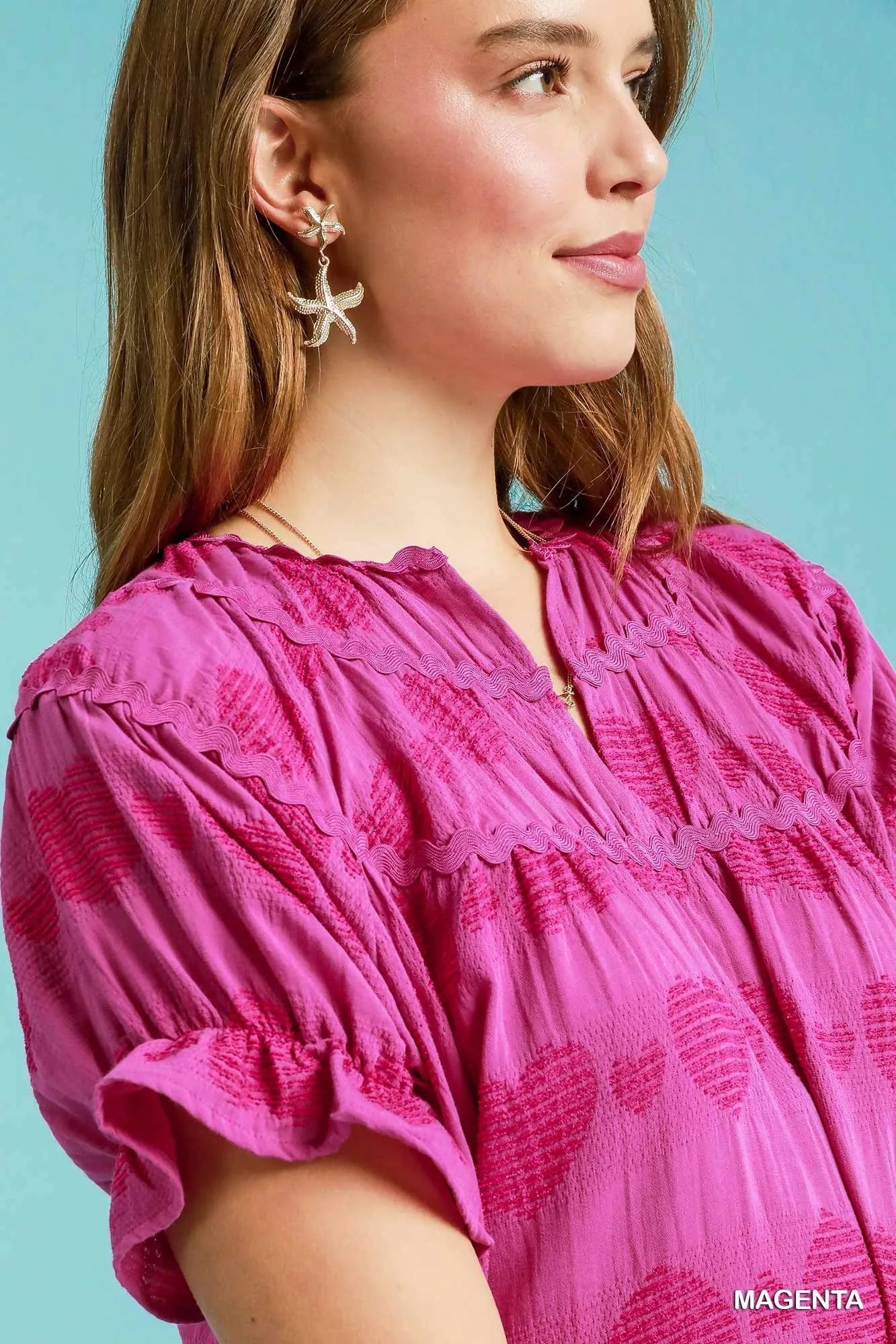 Umgee Heart Pattern Short Sleeve Ruffle Babydoll Dress - Alwesbo Fashion
