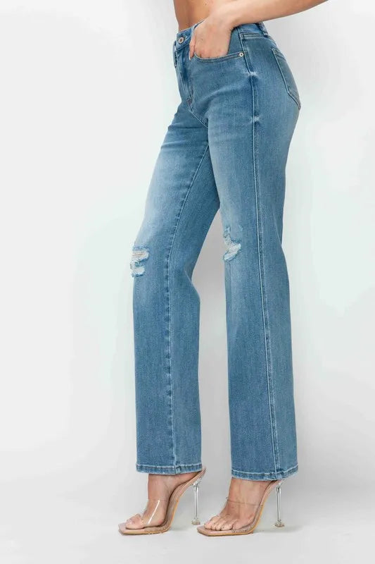 bytos Full Size Distressed High Rise Straight Jeans - Alwesbo Fashion