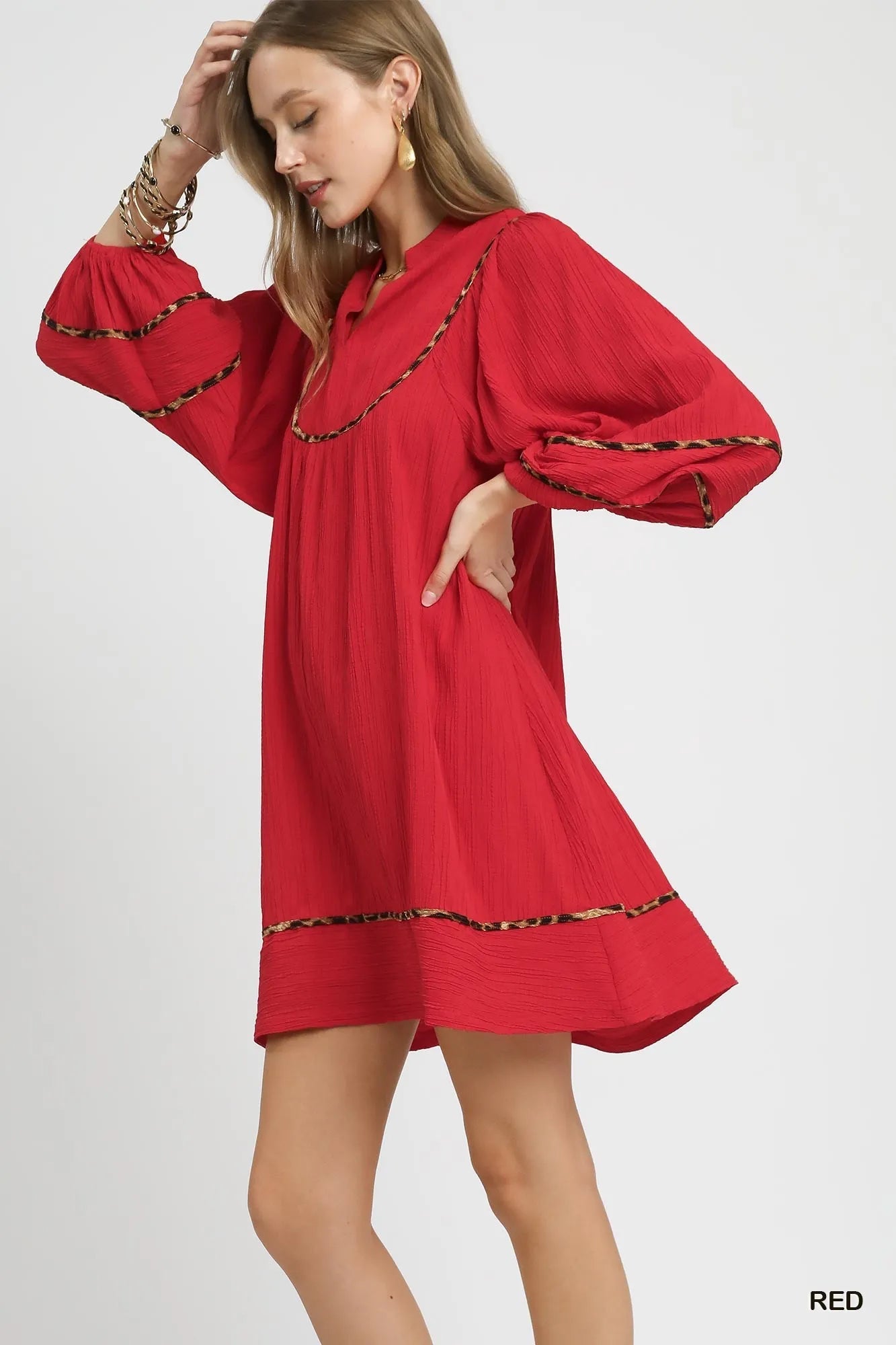 Boho Babydoll Dress with Luxe Leopard Accents - Alwesbo Fashion
