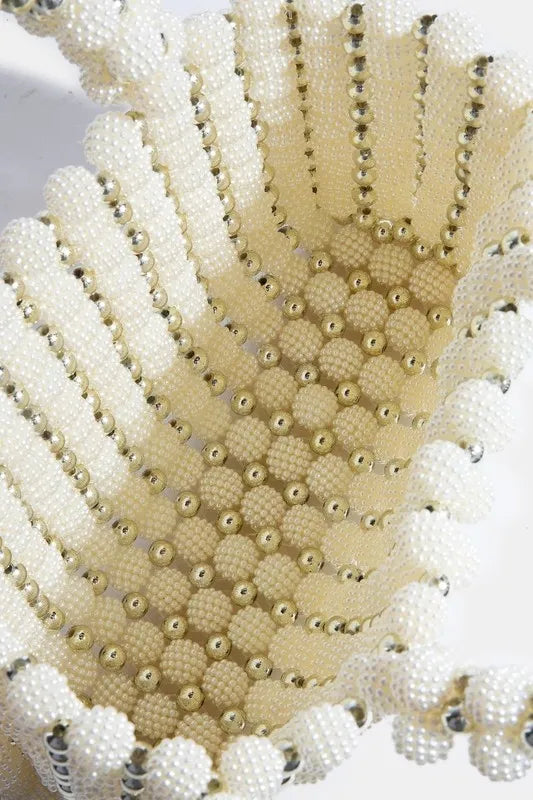 Fame Metallic and Pearl Cluster Beaded Handbag - Alwesbo Fashion