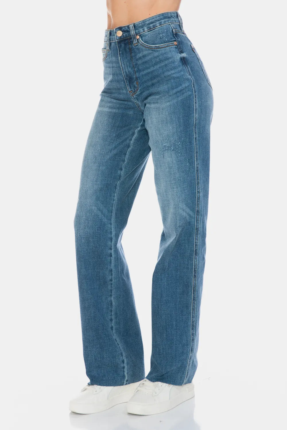 Judy Blue Full Size Tummy Control Cut Raw Hem Straight Jeans - Alwesbo Fashion