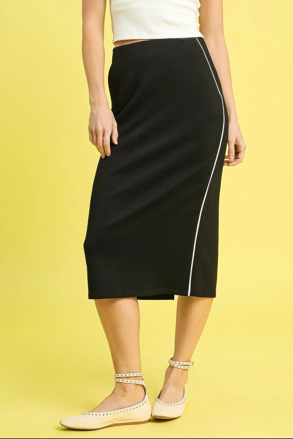 Umgee Midi Pencil Skirt with Contrast Piping Detail - Alwesbo Fashion