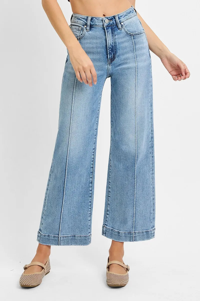 Comfortable High Rise Crop Wide Leg Denim Jeans – Plus Size - Alwesbo Fashion