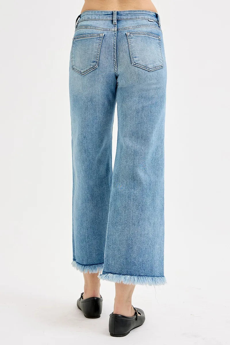 RISEN Full Size Mid Rise Crop Wide Leg Jeans Plus Size - Alwesbo Fashion