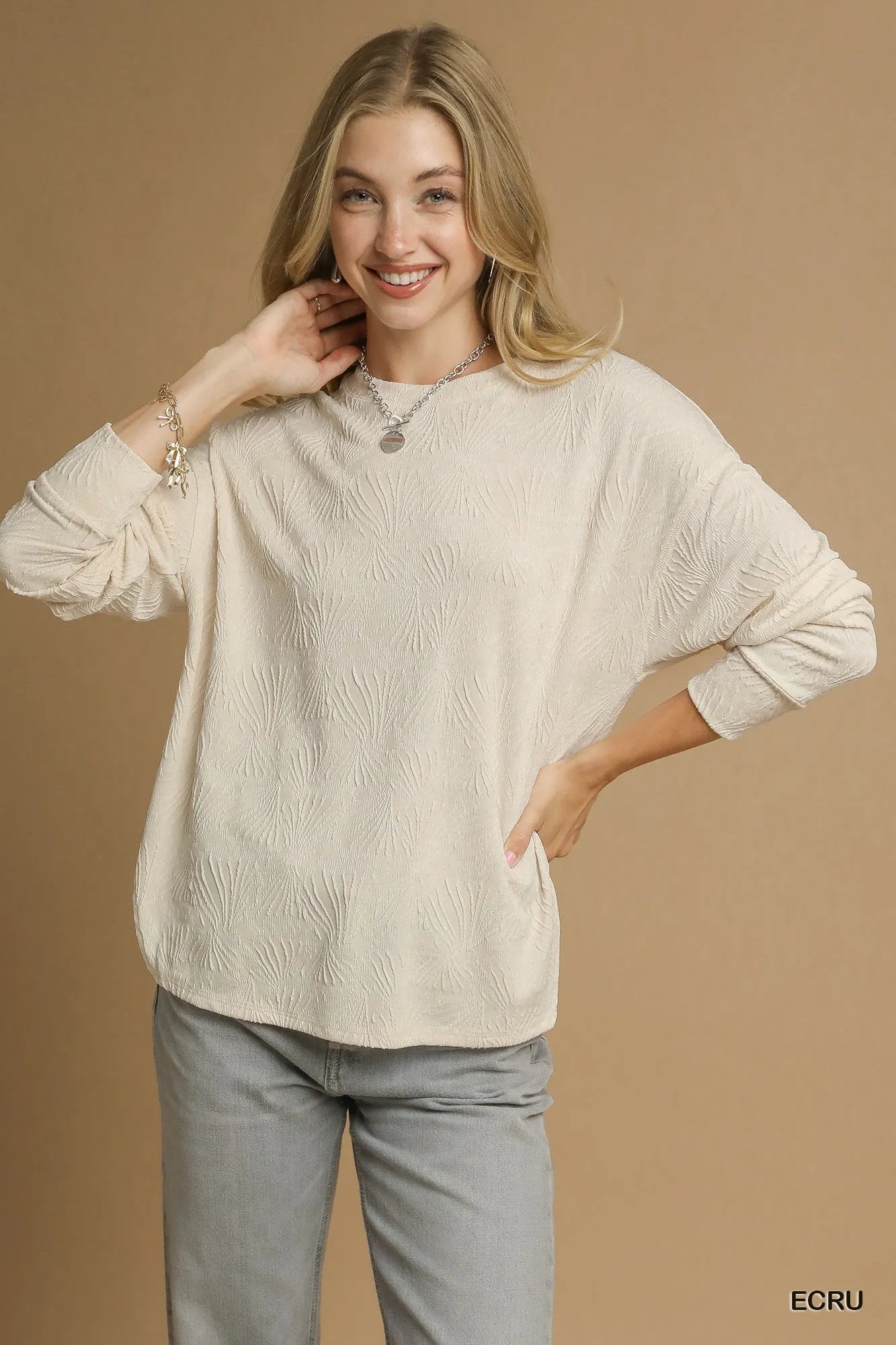 Textured Knit Long Sleeve Top for Women - Alwesbo Fashion