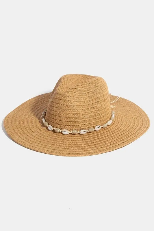 Fame Shell Beaded Wide Brim Straw Hat - Alwesbo Fashion