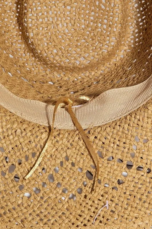 Western Straw Hat with Turquoise & Shell Star Bead Strap - Alwesbo Fashion