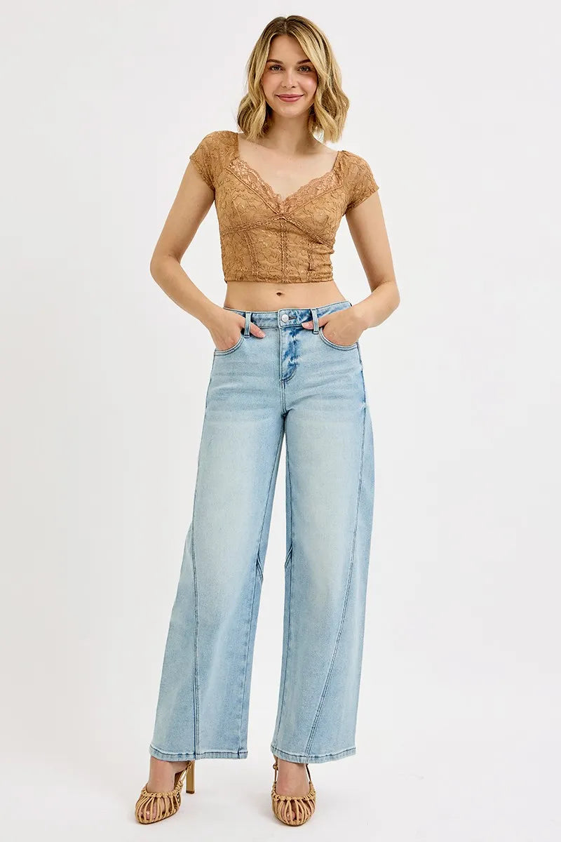 RISEN Full Size Mid Rise Fit Barrel Jeans Plus Size - Alwesbo Fashion