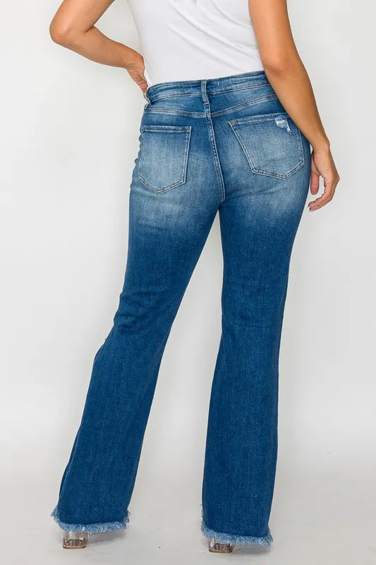 bytos Full Size Raw Hem Distressed High Rise Bootcut Jeans - Alwesbo Fashion