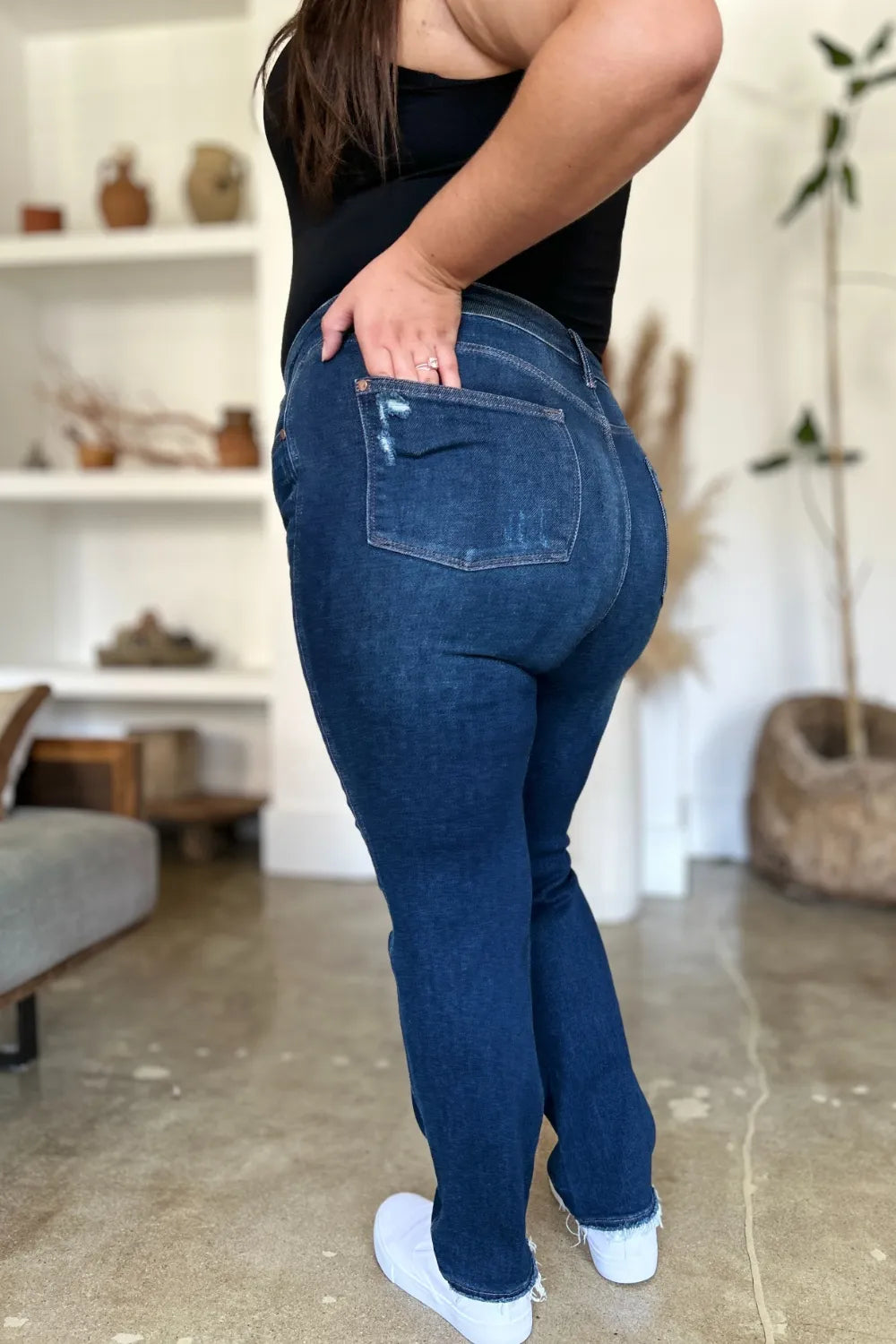 Judy Blue Full Size High Waist Rigid Magic Heavy Destroy Straight Jeans - Alwesbo Fashion