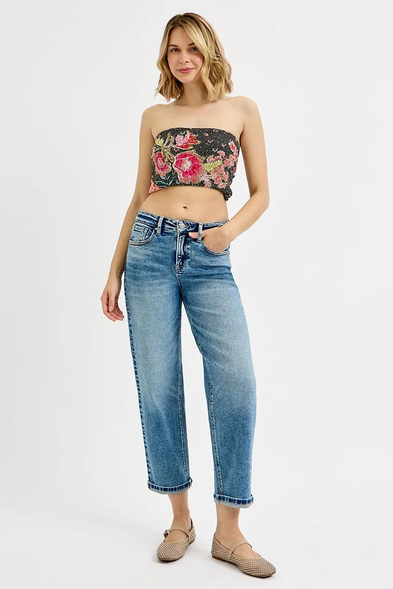 Trendy Crop Boyfriend Jeans with High Waist – Plus Size Fit - Alwesbo Fashion